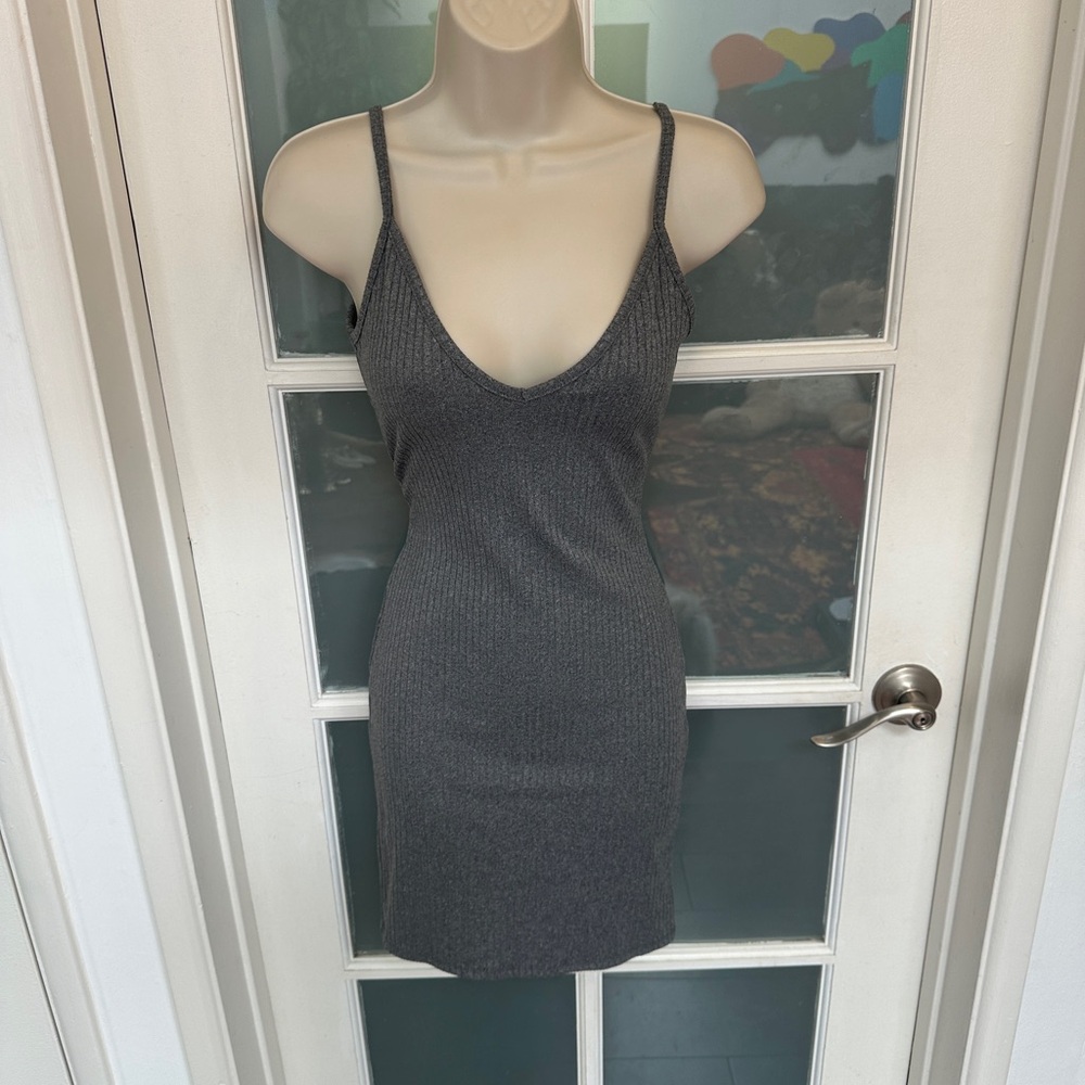 Gray Ribbed Knit Dress